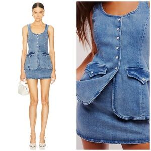 NWT Amanda Uprichard Kya Romper in Denim Classic Wash Blue Size XS